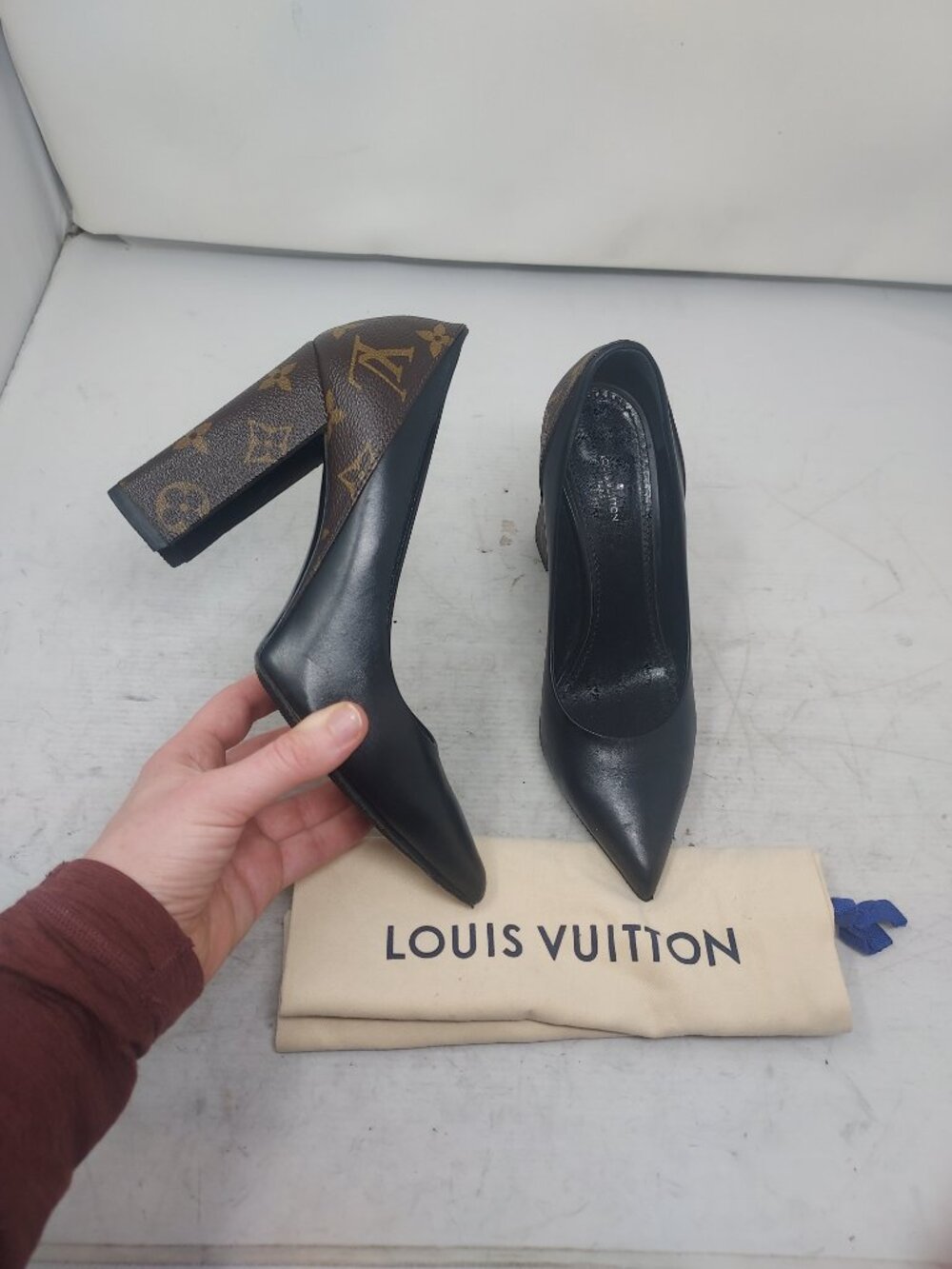 Louis Vuitton Black LV Monogram Block Heel Pump